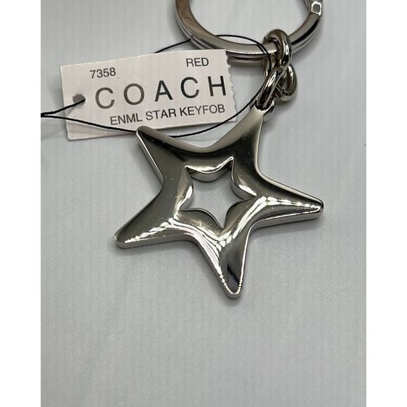 Red Silver Cut Out Star COACH Gold Key Chain / Fob Purse Charm - Picture 3 of 5